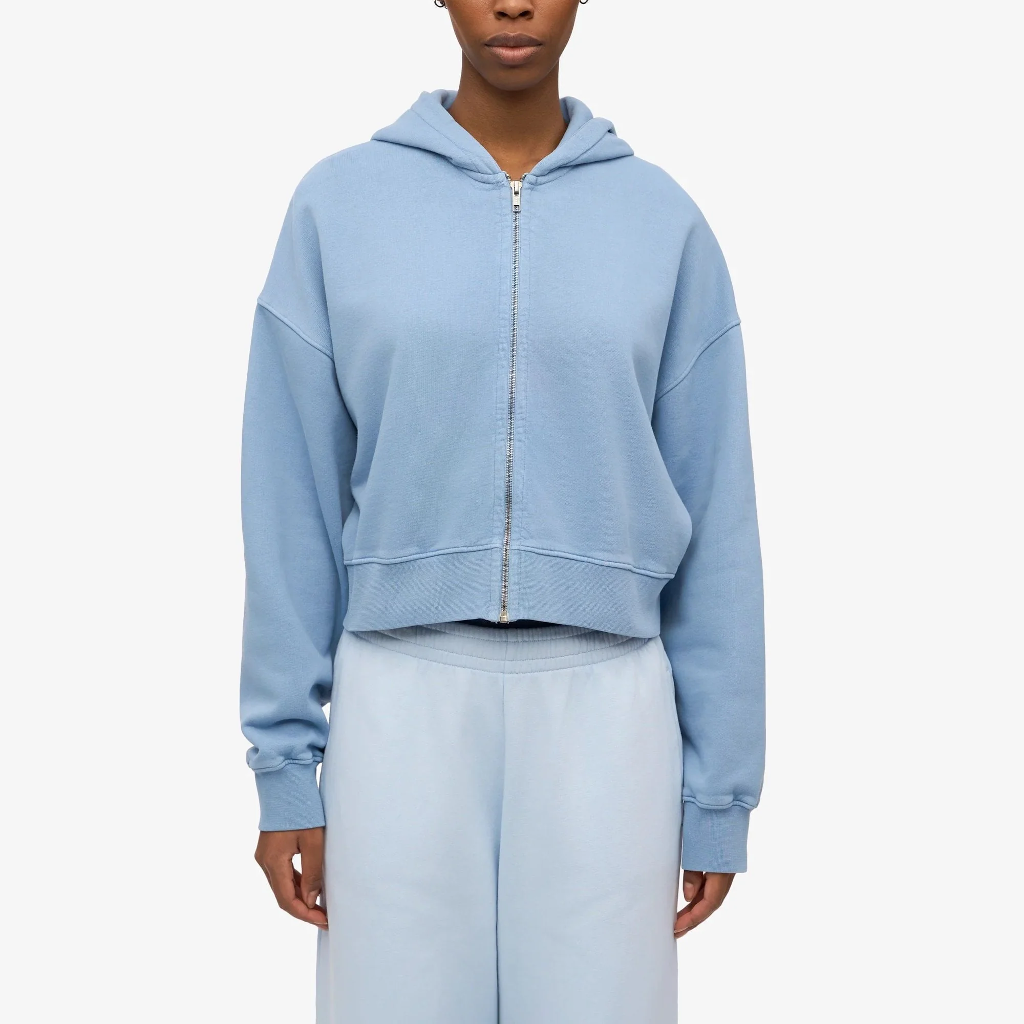 Women's Organic Crop Zip Hood - Seaside Blue - Image 2