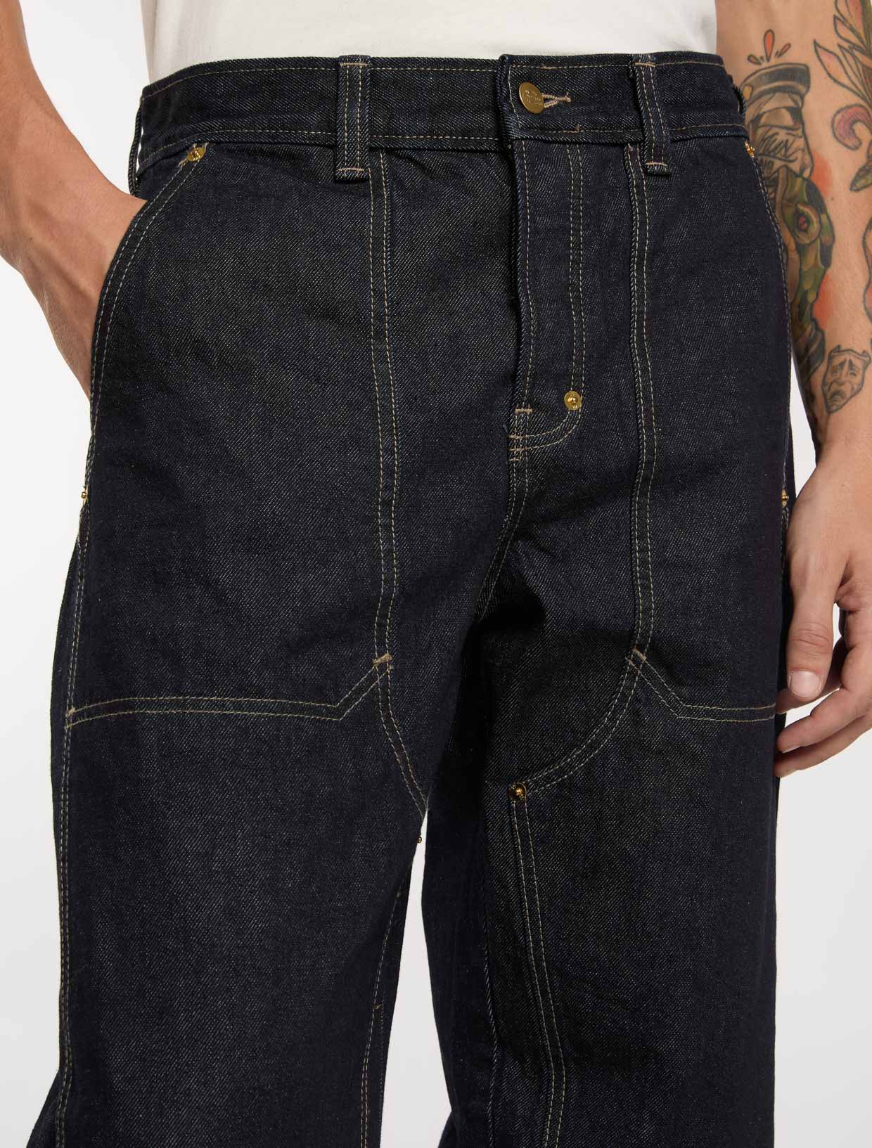 Trucker Selvedge Denim Double Knee Relaxed Jeans - Rinsed - Image 5