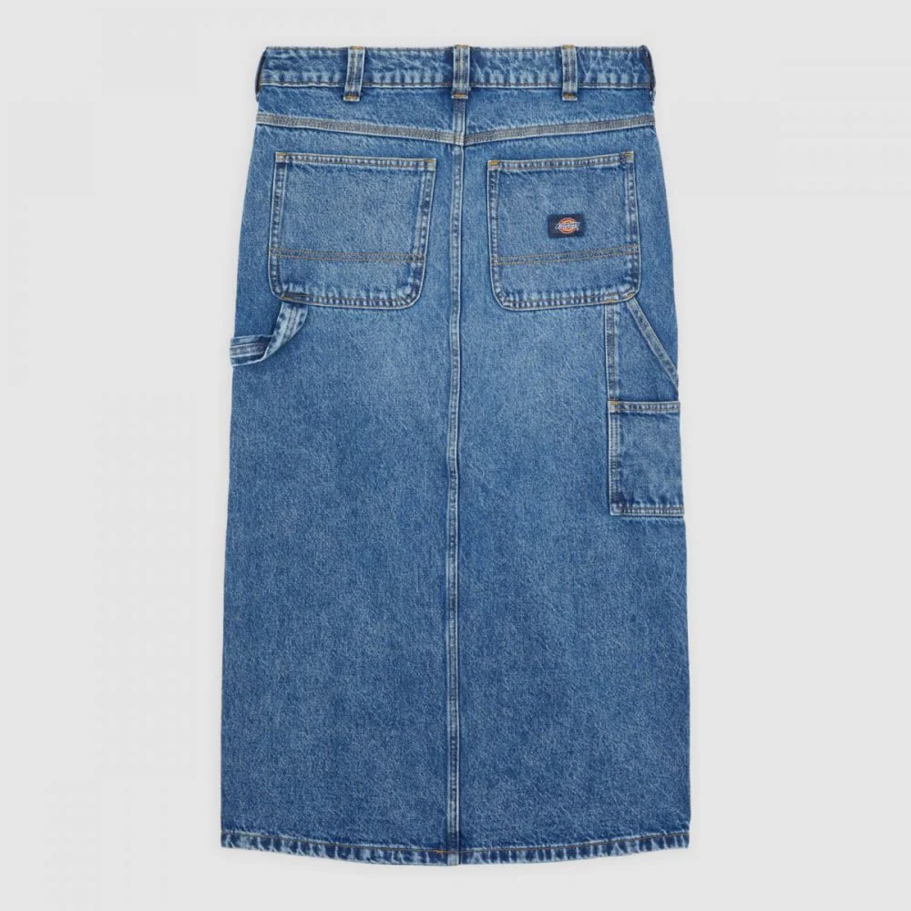 W' Long Denim Carpenter Skirt - Rinsed Blue - Image 2