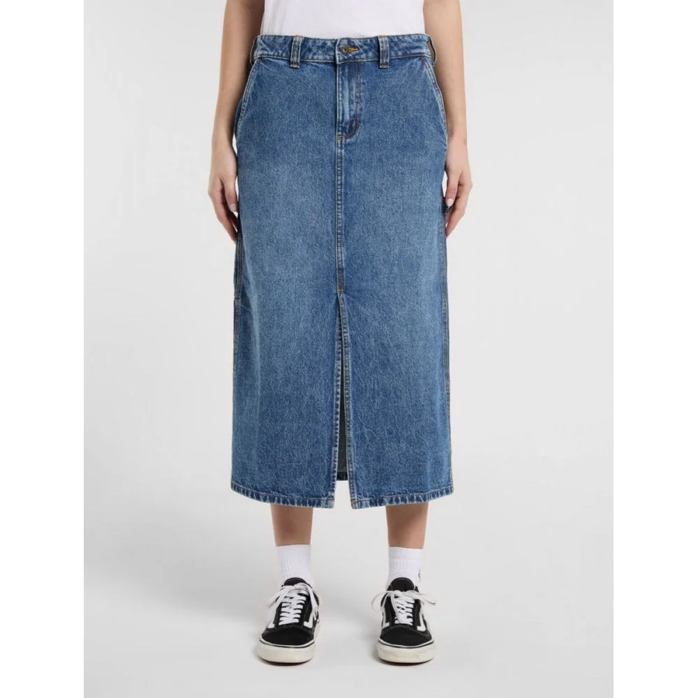 W' Long Denim Carpenter Skirt - Rinsed Blue - Image 3