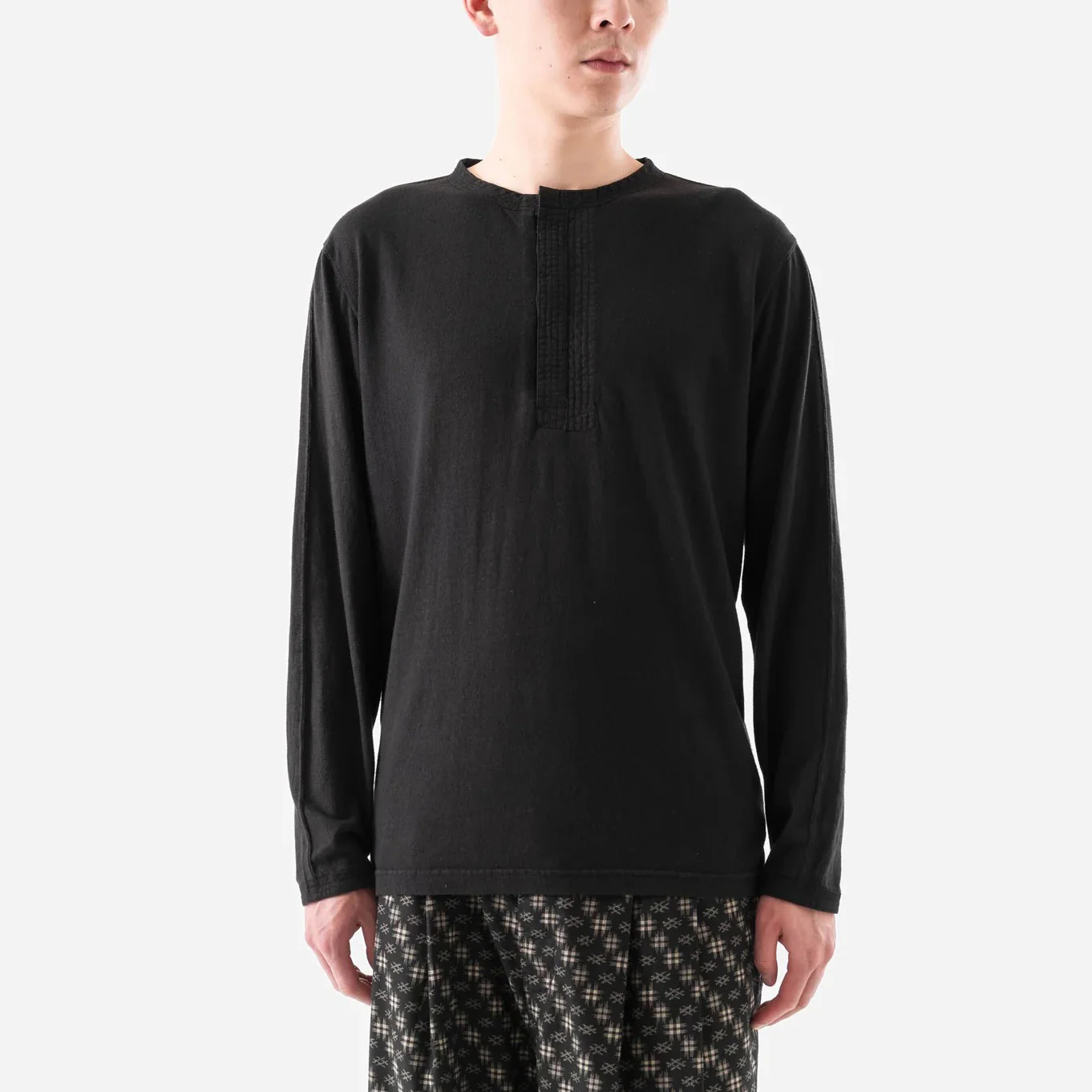 7208 Cotton Hemp Henley LS T-Shirt - Black - Image 3
