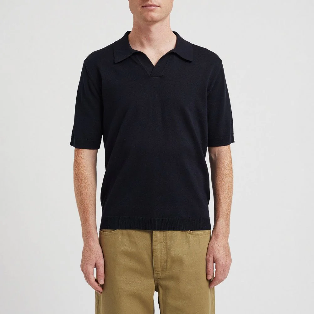 Leif Cotton Linen Polo - Dark Navy - Image 3