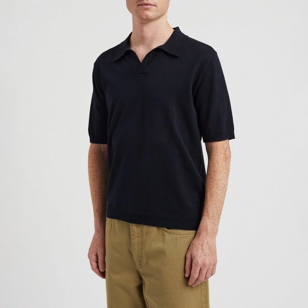 Leif Cotton Linen Polo - Dark Navy - Image 4