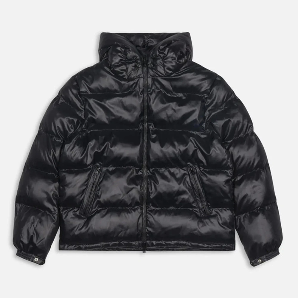 Quilted Script Logo Puffer Jacket- Black