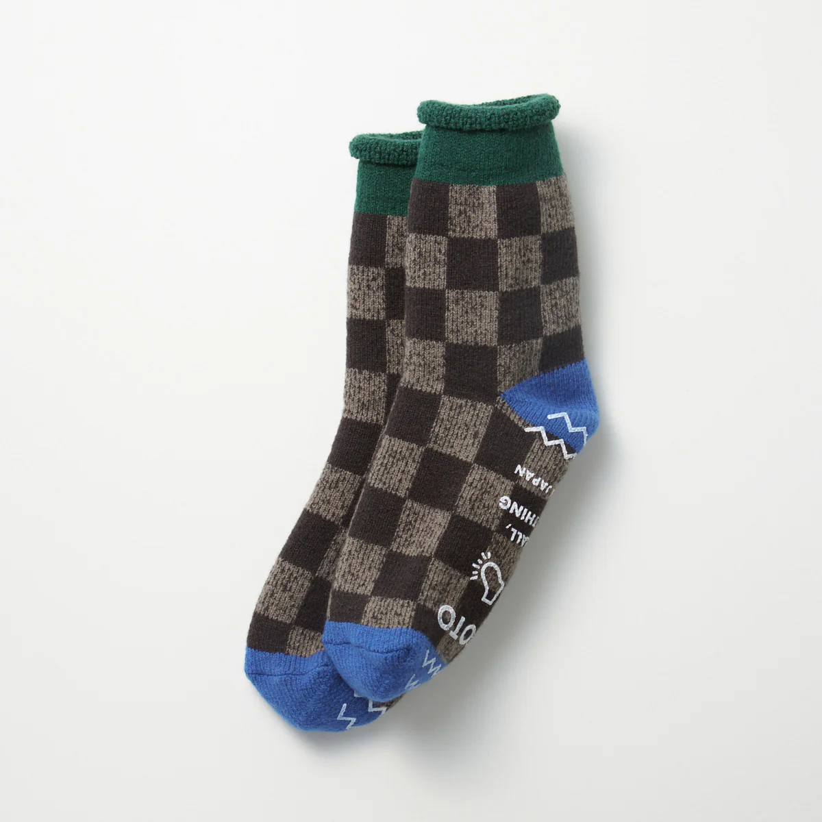 Pile Room Socks, Checkerboard - Dark Green / Blue