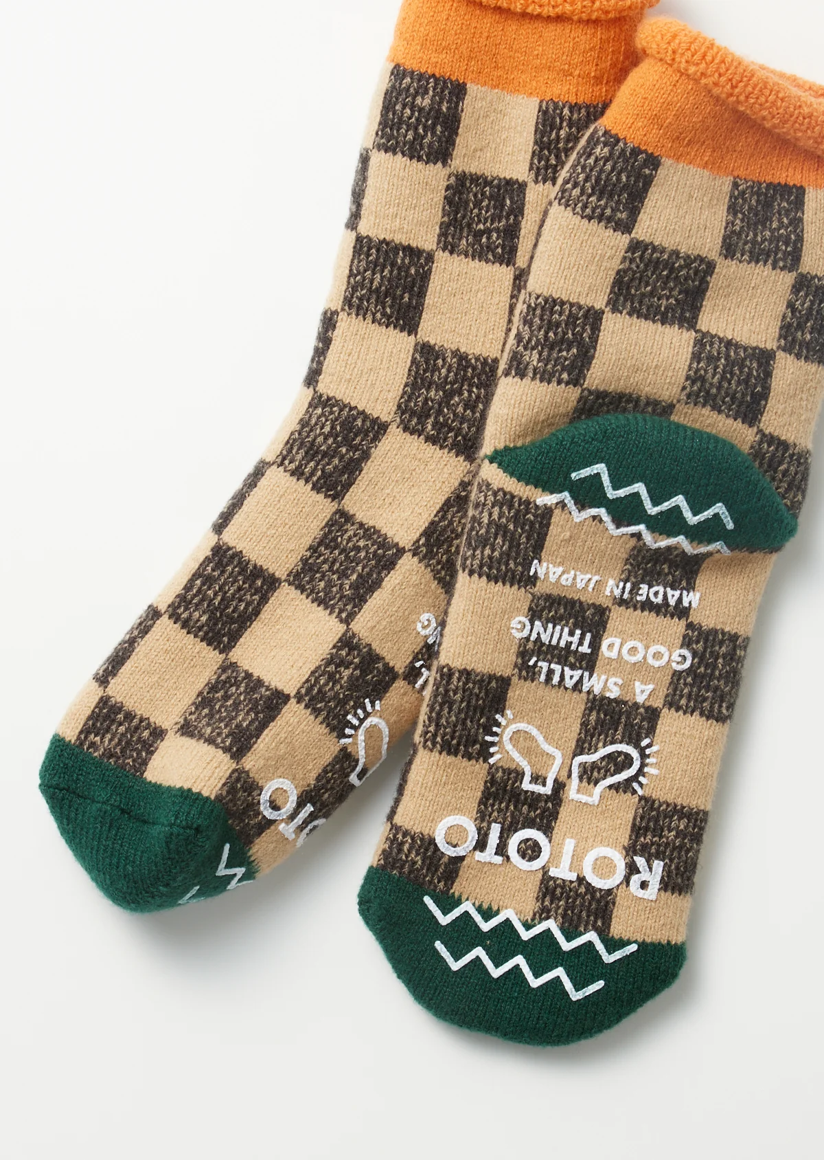Pile Room Socks, Checkerboard - Light Orange / Dark Green - Image 2