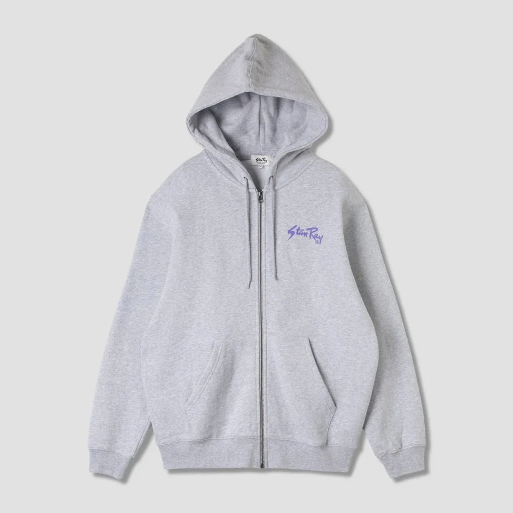 Stan OG Zip Hood - Grey Marl / Navy Print