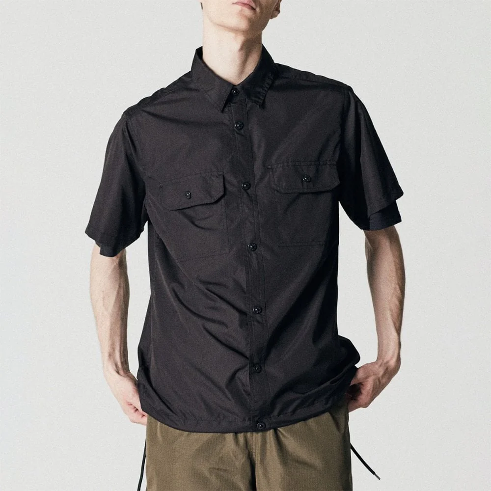 Non Down Military Half Sleeve Shirt - Black - Image 2