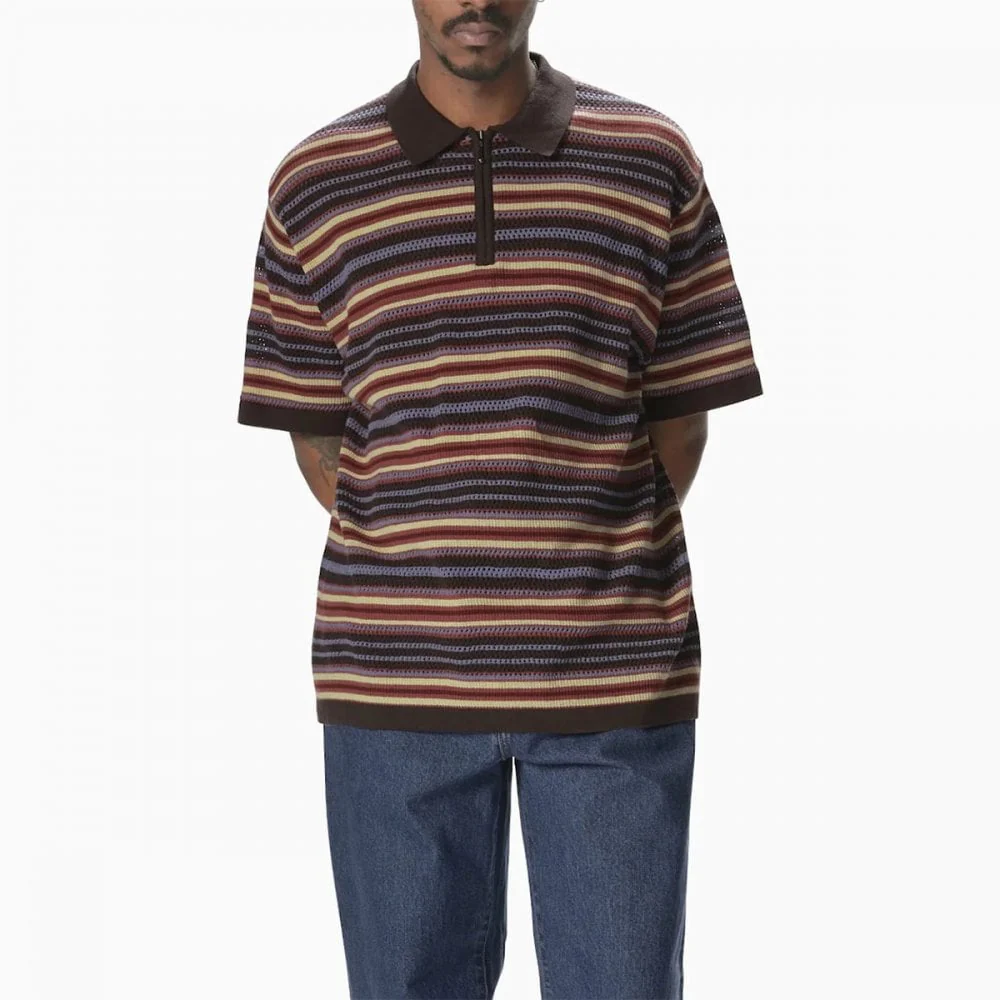 Striped S/S Knit Polo - Red - Image 2