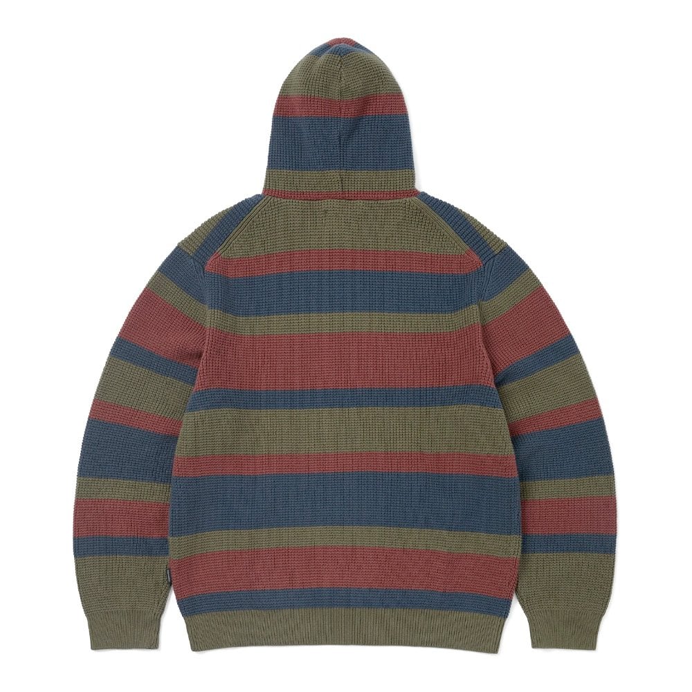 Striped Waffle Knit Hoodie - Olive - Image 2