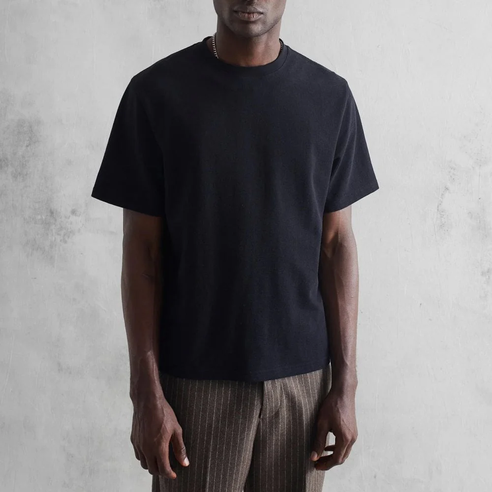 Dean Textured Organic Cotton T-Shirt - Black - Image 2